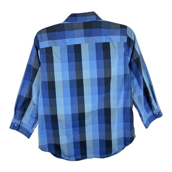 Coldwater Creek 100% Cotton Blue Plaid 3/4 Sleeve Collared Button Up Top Size 10 - Picture 2 of 6